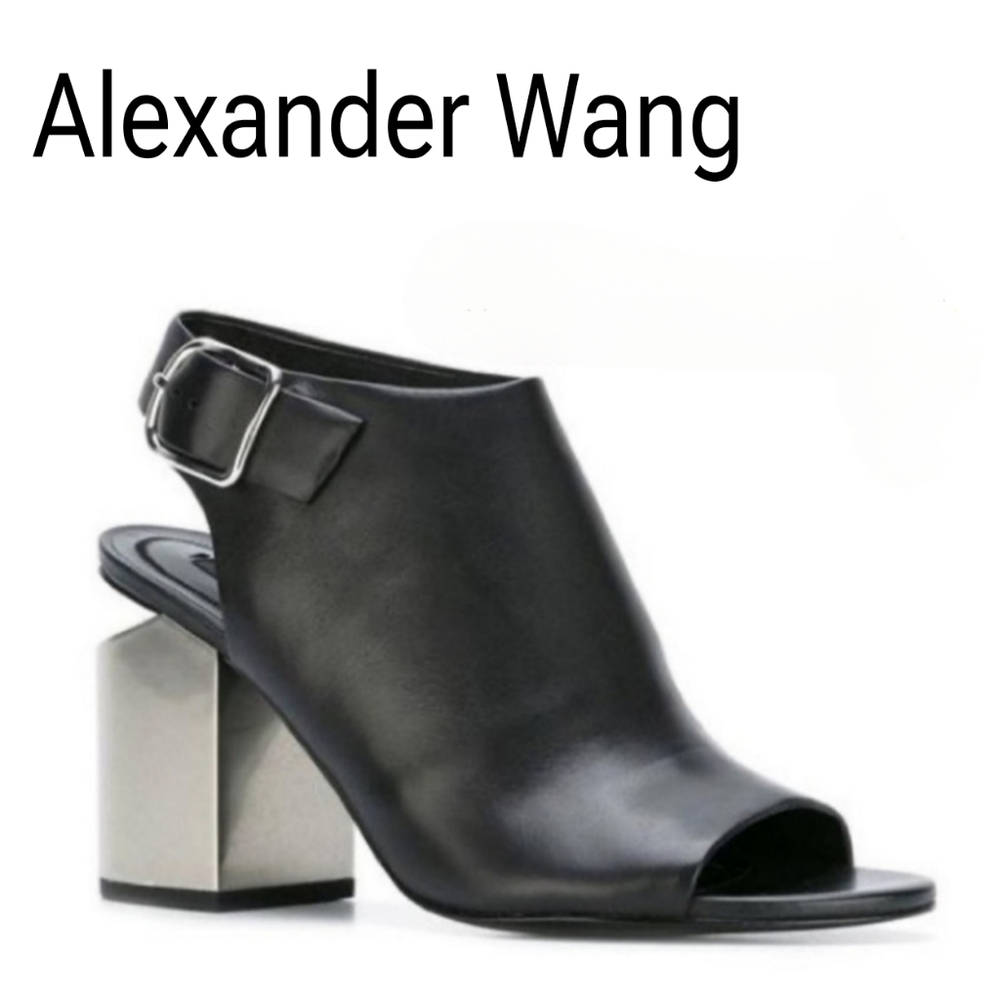🎀Clearance🎀 Alexander Wang Leather CHROME block Heel Buckle Slingback Shoes 8